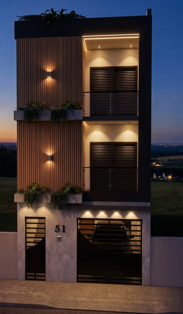 Perspectiva de projeto residencial noturno